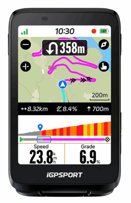 GPS - COMPTEUR IGPSPORT BiNavi COULEUR FULL TACTILE TRANSFLECTIF - CARTOGRAPHIE - ANT+ - BLE5 - AUTONOMIE 35H - MULTI FONCTIONS COMPATIBLE STRAVA ET KOMOOT